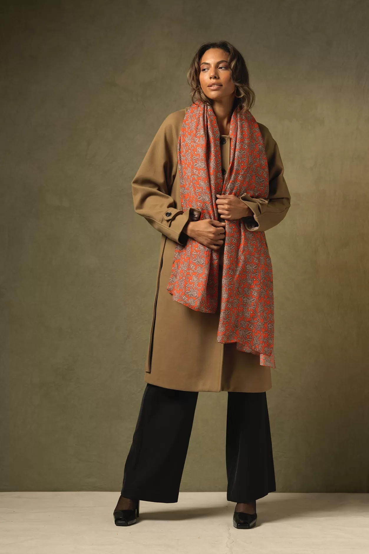 One Hundred Stars Floral Paisley Orange Scarf